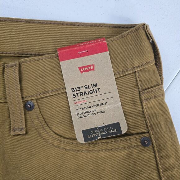 NWT Levi's 513 slim straight‎ jeans 30x30 brown tan mens stretch 6874 - Picture 8 of 10